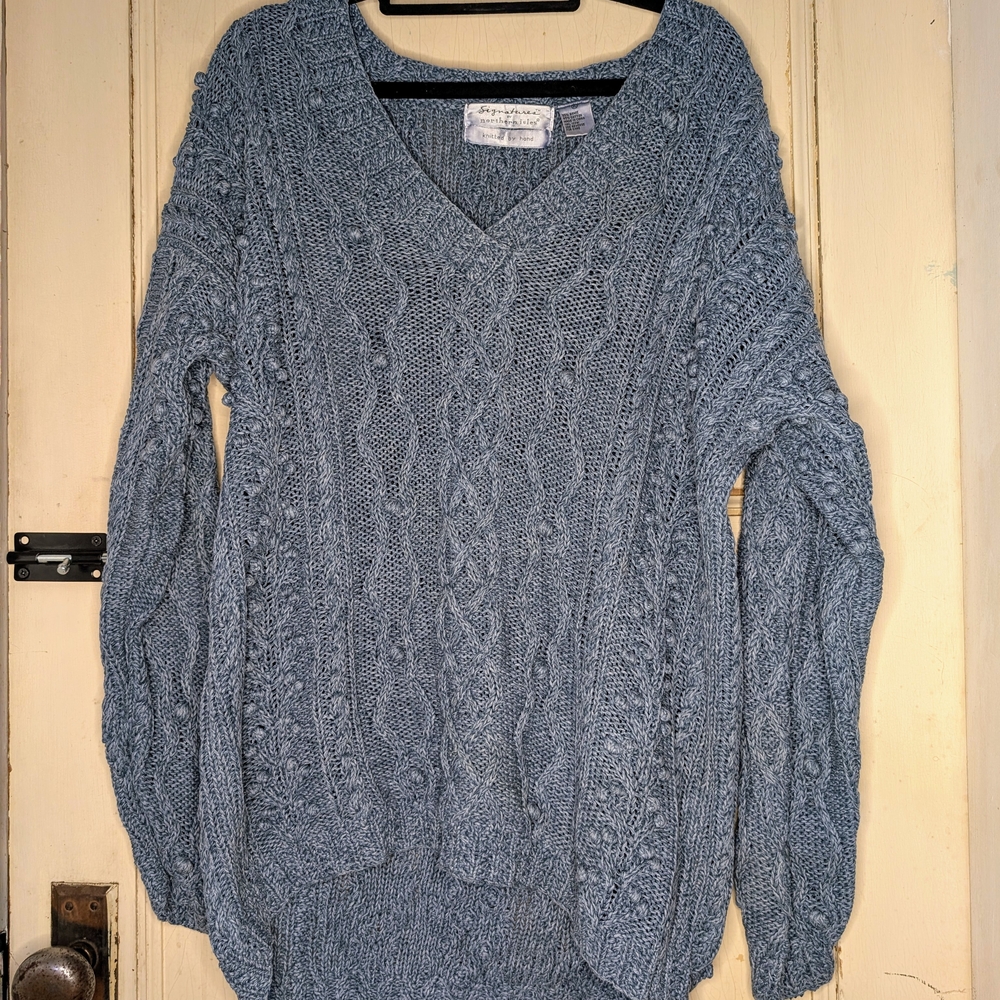 Classic Gray V-Neck Cable Knit Sweater